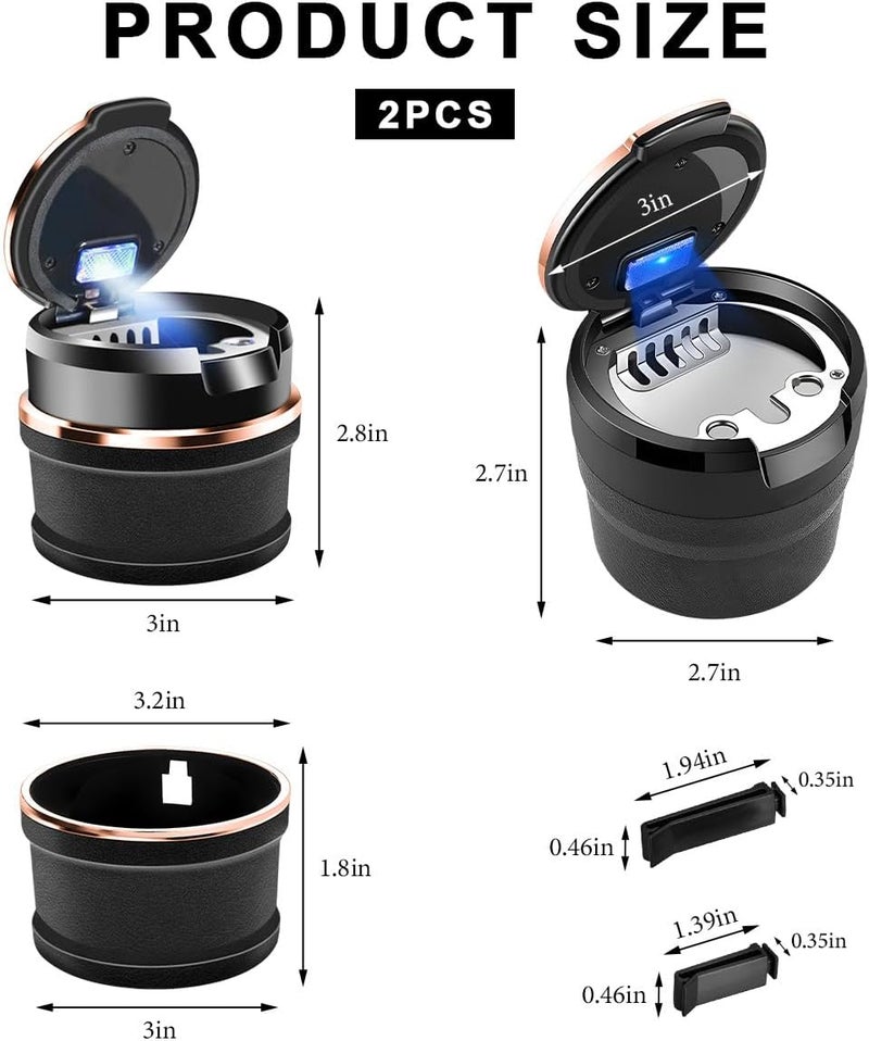 ZNDAW 2PCS Car Ashtray with Lid, Detachable Auto Smokeless Ash Tray with LED Blue Light, Portable Ashtray for Vehicle Cup Holder and Air Vent Home Office, Interior Car Accessories (Black&Rose Golden) - Image 2